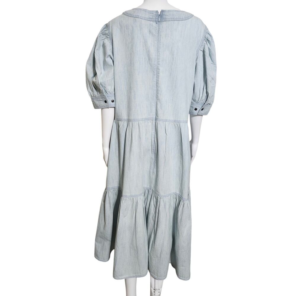 Lauren Ralph Lauren Black Label Chambray Puff-Sleeve Dress Plus Size 18W Pockets - Picture 9 of 15